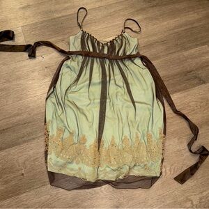 Elegant Green and Brown Dress with Gold Embroidery